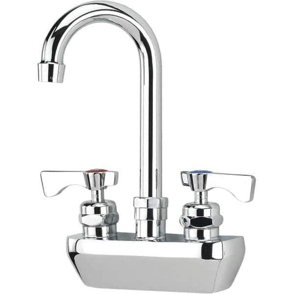 Krowne - Wall Mount, High Arc Service Sink Faucet - Two Handle, Color Coded, Blade Handle, Gooseneck Spout and Nozzle, No Drain - Exact Tool & Supply