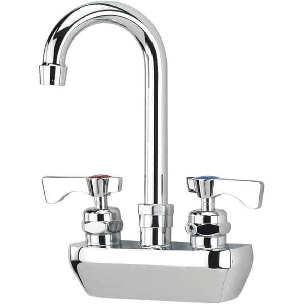 Krowne - Wall Mount, High Arc Service Sink Faucet - Two Handle, Color Coded, Blade Handle, Gooseneck Spout and Nozzle, No Drain - Exact Tool & Supply