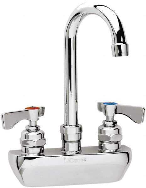 Krowne - Wall Mount, High Arc Service Sink Faucet - Two Handle, Color Coded, Blade Handle, Gooseneck Spout and Nozzle, No Drain - Exact Tool & Supply