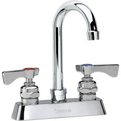 Krowne - Deck Mount, High Arc Deck Mount Faucet - Two Handle, Color Coded, Blade Handle, Gooseneck Spout and Nozzle, No Drain - Exact Tool & Supply