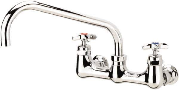 Krowne - Wall Mount, Low Arc Full Flow Faucet - Two Handle, Color Coded, Cross Handle, Swing Spout and Nozzle, No Drain - Exact Tool & Supply