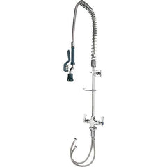 Krowne - Deck Mount, Pre Rinse Faucet with Spray - Two Handle, Color Coded, Blade Handle, Gooseneck Spout with Hose, No Drain - Exact Tool & Supply