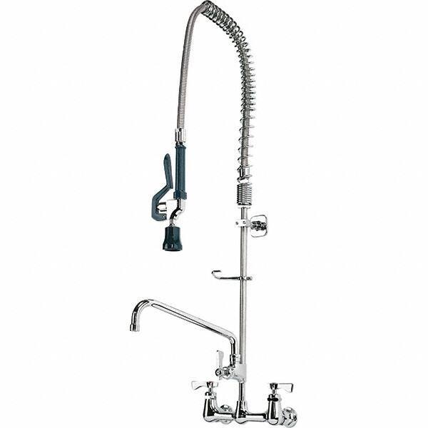 Krowne - Wall Mount, Add On Faucet for Pre-Rinse Units with Spray - Two Handle, Color Coded, Blade Handle, Gooseneck Spout with Hose, No Drain - Exact Tool & Supply