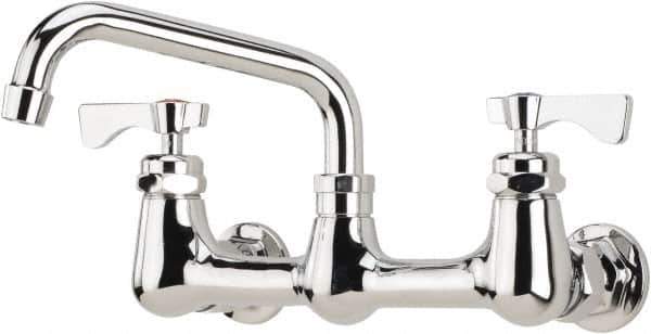 Krowne - Wall Mount, Low Arc Service Sink Faucet - Two Handle, Color Coded, Blade Handle, Swing Spout and Nozzle, No Drain - Exact Tool & Supply