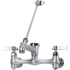 Krowne - Wall Mount, Long Spout Service Sink Faucet - Two Handle, Color Coded, Blade Handle, Spout with Hook, No Drain - Exact Tool & Supply