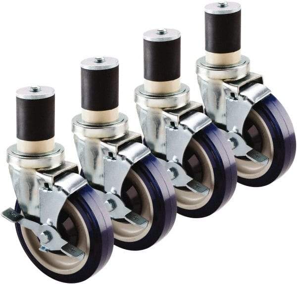 Krowne - 5" Diam x 1" Wide x 6" OAH Stem Mount Swivel Caster with Brake - Polyethylene, 200 Lb Capacity, 1-5/8" Round Stem - Exact Tool & Supply