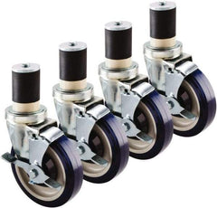 Krowne - 5" Diam x 1" Wide x 6" OAH Stem Mount Swivel Caster with Brake - Polyethylene, 200 Lb Capacity, 1-5/8" Round Stem - Exact Tool & Supply