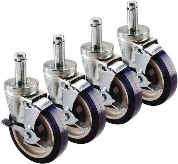 Krowne - 5" Diam x 1" Wide x 6" OAH Stem Mount Swivel Caster with Brake - Polyethylene, 200 Lb Capacity, 1" Round Stem - Exact Tool & Supply