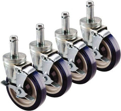 Krowne - 5" Diam x 1" Wide x 6" OAH Stem Mount Swivel Caster with Brake - Polyethylene, 200 Lb Capacity, 1" Round Stem - Exact Tool & Supply