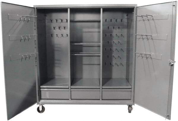 Strong Hold - 3 Shelf 3 Bin Pegboard Storage Cabinet - Steel, 72" Wide x 24" Deep x 80" High, Dark Gray - Exact Tool & Supply