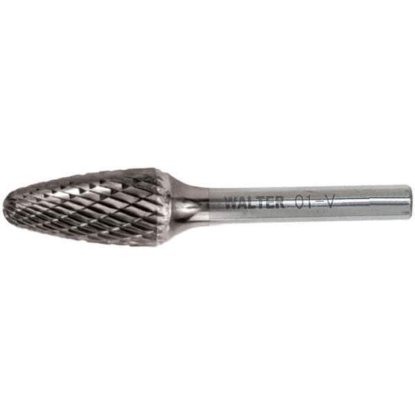 WALTER Surface Technologies - 1/2" Cut Diam, 1/4" Shank Diam, Tree Head Double Cut Burr - Carbide, 1" LOC - Exact Tool & Supply