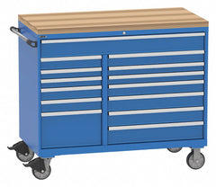 Mobile Counter Height Modular Drawer Cabinet, 14 Drawers, 60"W x 28"D x 48"H Bright Blue