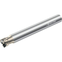Walter - 21° Lead Angle, 1" Max Cut Diam, 0.543" Min Cut Diam, 0.039" Max Depth of Cut, Indexable Chamfer & Angle End Mill - 2 Inserts, P23696 Insert Style, 4.122" OAL, Through Coolant, Weldon Flat - Exact Tool & Supply