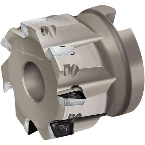 Walter - 7 Inserts, 50mm Cut Diam, 22mm Arbor Diam, 10mm Max Depth of Cut, Indexable Square-Shoulder Face Mill - 40mm High, AD.. 10T3.. Insert Compatibility, Through Coolant, Series Xtra-tec - Exact Tool & Supply