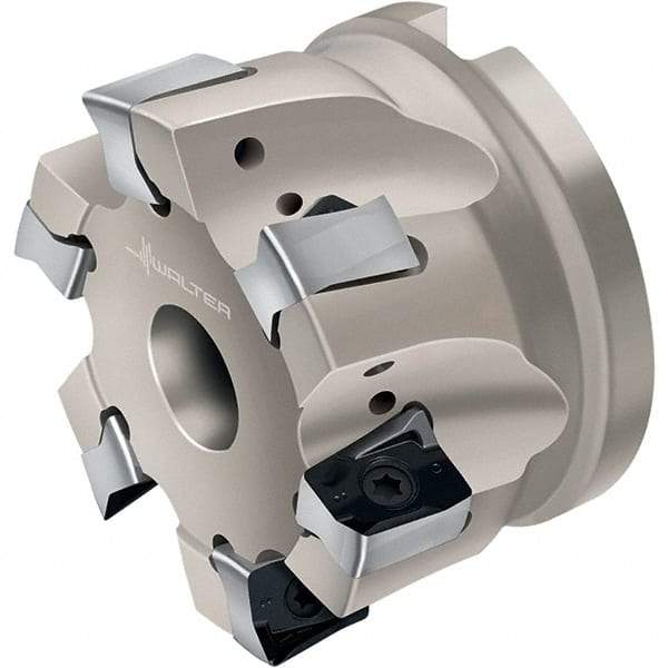Walter - 5 Inserts, 100mm Cut Diam, 32mm Arbor Diam, 13mm Max Depth of Cut, Indexable Square-Shoulder Face Mill - LN.. 1307.. Insert Compatibility, Through Coolant, Series Xtra-tec - Exact Tool & Supply