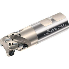 Walter - 3/4" Cut Diam, 1.181" Max Depth of Cut, 3/4" Shank Diam, 3.78" OAL, Indexable Square Shoulder Helical End Mill - Multiple Insert Styles, Weldon Shank, 90° Lead Angle, Through Coolant, Series Xtra-tec - Exact Tool & Supply