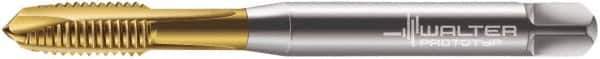 Walter-Prototyp - M10x1.50 Metric, 3 Flute, TiN Finish, Powdered Metal Spiral Point Tap - Plug Chamfer, Right Hand Thread, 100mm OAL, 20mm Thread Length, 10mm Shank Diam, 6H Class of Fit, Series 7021365 - Exact Tool & Supply