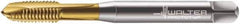 Walter-Prototyp - M10x1.50 Metric, 3 Flute, TiN Finish, Powdered Metal Spiral Point Tap - Plug Chamfer, Right Hand Thread, 100mm OAL, 20mm Thread Length, 10mm Shank Diam, 6H Class of Fit, Series 7021365 - Exact Tool & Supply