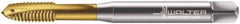 Walter-Prototyp - M10x1.50 Metric, 3 Flute, TiN Finish, Powdered Metal Spiral Point Tap - Plug Chamfer, Right Hand Thread, 100mm OAL, 20mm Thread Length, 10mm Shank Diam, 6H Class of Fit, Series 7021345 - Exact Tool & Supply