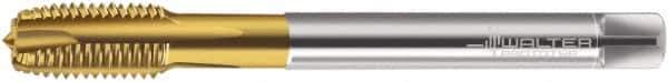 Walter-Prototyp - M8x1.00 Metric Fine, 3 Flute, TiN Finish, Powdered Metal Spiral Point Tap - Plug Chamfer, Right Hand Thread, 90mm OAL, 18mm Thread Length, 6mm Shank Diam, 6H Class of Fit, Series 7126365 - Exact Tool & Supply