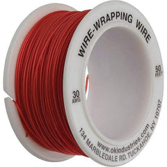 OK Industries - 30 AWG, 1 Strand, 15.2 m OAL, Copper Hook Up Wire - Red Kynar Jacket - Exact Tool & Supply