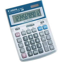 Canon - 12-Digit LCD 12 Function Handheld Calculator - 4-7/8 x 6-7/8 Display Size, White, Solar & Battery Powered - Exact Tool & Supply