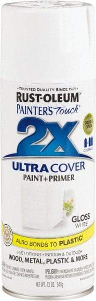 Rust-Oleum - White, Gloss, Enamel Spray Paint - 8 to 12 Sq. Ft. per Can, 12 Ounce Container - Exact Tool & Supply