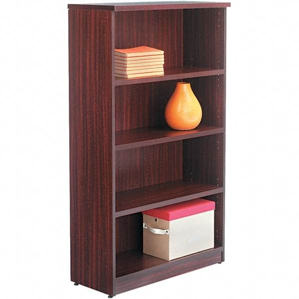 ALERA - 4 Shelf, 55" High x 31-3/4" Wide Bookcase - 14" Deep, Woodgrain Laminate, Mahogany - Exact Tool & Supply