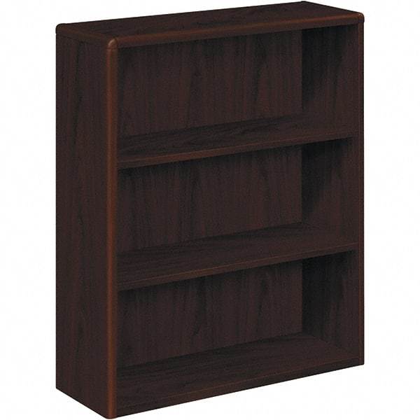 Hon - 3 Shelf, 43.38" High x 36" Wide Bookcase - 13-1/8" Deep, High-Pressure Laminate, Mahogany - Exact Tool & Supply