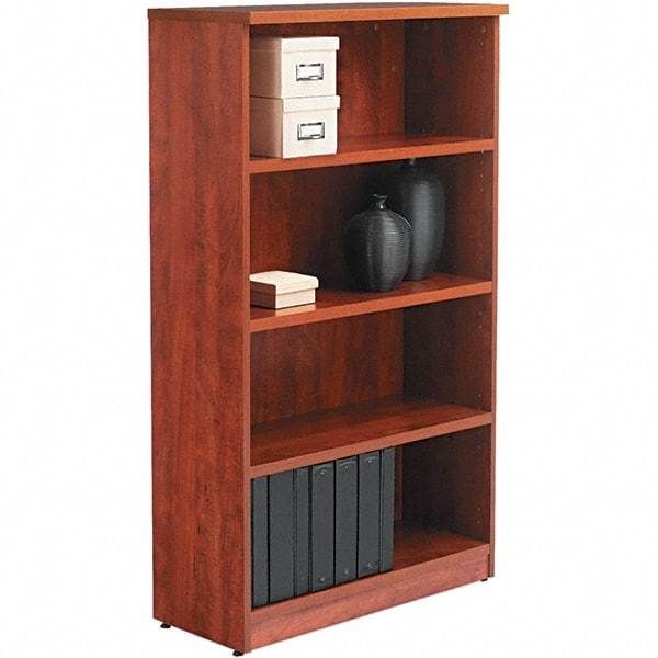 ALERA - 4 Shelf, 55" High x 31-3/4" Wide Bookcase - 14" Deep, Woodgrain Laminate, Medium Cherry - Exact Tool & Supply