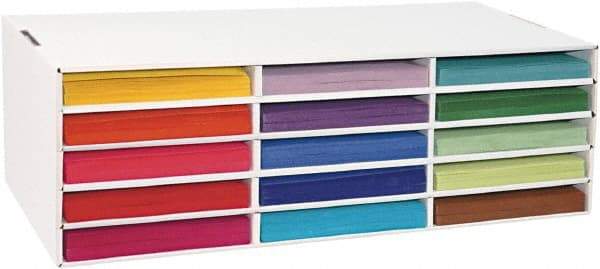 Pacon - 15 Compartments, 29-1/4" Wide x 9-1/2" High x 12-3/4" Deep, Storage Box - Corrugated Cardboard, White - Exact Tool & Supply