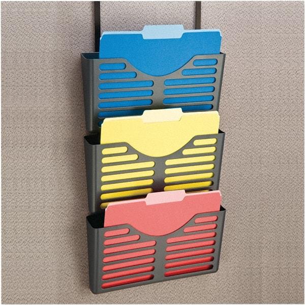 Universal One - 13-1/2" Wide x 4-3/4" Deep x 28" High, 3 Compartments, Plastic Wall File - Charcoal, 13-1/2" Compartment Width x 3" Compartment Depth x 7" Compartment Height - Exact Tool & Supply