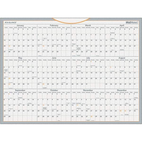 AT-A-GLANCE - 1 Sheet, 24 x 18", Erasable Wall Calendar - Gray, White & Orange - Exact Tool & Supply
