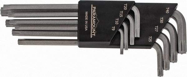 Paramount - 8 Piece T9 to T40 Steel L-Key Torx Key Set - T9, T10, T15, T20, T25, T27, T30, T40 Torx Size - Exact Tool & Supply
