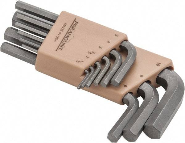 Paramount - 9 Piece L-Key Short Arm Hex Key Set - Hex Range 1.5 to 10mm, Steel - Exact Tool & Supply