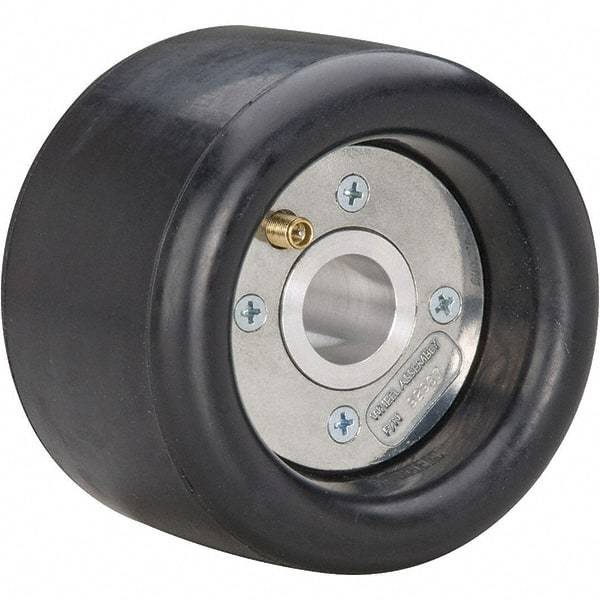 Dynabrade - 5" Wheel OD, 3-1/2" Wheel Width, 3,500 RPM, Aluminum, Pneumatic Wheel with Hub - 15-1/2" Long x 3-1/2" Wide, 1/2" Wheel Arbor Hole - Exact Tool & Supply