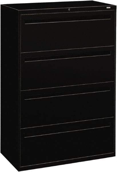 Hon - 36" Wide x 53-1/4" High x 19-1/4" Deep, 4 Drawer Lateral File - Steel, Black - Exact Tool & Supply