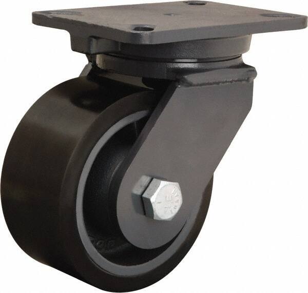 Hamilton - 6" Diam x 3" Wide x 8" OAH Top Plate Mount Swivel Caster - Polyurethane Mold onto Cast Iron Center, 2,860 Lb Capacity, Sealed Precision Ball Bearing, 5-1/4 x 7-1/4" Plate - Exact Tool & Supply
