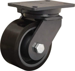 Hamilton - 6" Diam x 3" Wide x 8" OAH Top Plate Mount Swivel Caster - Polyurethane Mold onto Cast Iron Center, 2,860 Lb Capacity, Tapered Roller Bearing, 5-1/4 x 7-1/4" Plate - Exact Tool & Supply
