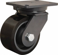 Hamilton - 6" Diam x 3" Wide x 8" OAH Top Plate Mount Swivel Caster - Polyurethane Mold onto Cast Iron Center, 2,860 Lb Capacity, Sealed Precision Ball Bearing, 5-1/4 x 7-1/4" Plate - Exact Tool & Supply