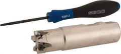 Seco - 1" Cut Diam, 0.157" Max Depth of Cut, 1" Shank Diam, 3.78" OAL, Indexable Square Shoulder End Mill - XNEX 04.. Inserts, Weldon Shank, 90° Lead Angle, Through Coolant, Series Square 6 - Exact Tool & Supply