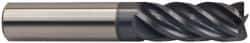 Accupro - 1/4", 3/8" LOC, 1/4" Shank Diam, 2-1/2" OAL, 5 Flute, Solid Carbide Square End Mill - Single End, AlTiN Finish, Spiral Flute, 37° Helix, Centercutting, Right Hand Cut, Right Hand Flute - Exact Tool & Supply