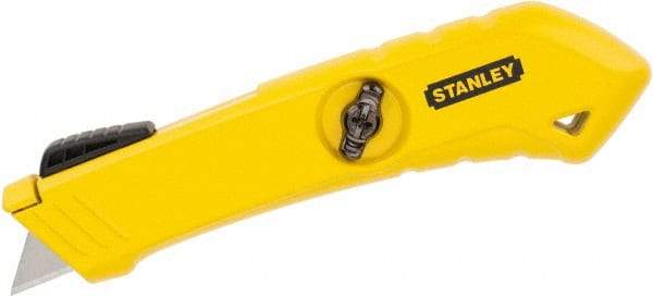 Stanley - Springback Safety Cutter - 2-29/64" Blade, Yellow Zinc Handle, 1 Blade Included - Exact Tool & Supply