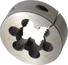 Cle-Line - 1-3/8 - 6 UNC Thread, 3" Outside Diam Carbon Steel Round Die - 1" Thick, Right Hand Thread, Series 0610, Adjustable - Exact Tool & Supply