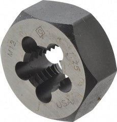 Cle-Line - M12x1.75 Thread, 1-1/16" Hex, Right Hand Thread, Hex Rethreading Die - Carbon Steel, Series 0650M - Exact Tool & Supply