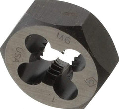 Cle-Line - M6x1.00 Thread, 19/32" Hex, Right Hand Thread, Hex Rethreading Die - Carbon Steel, Series 0650M - Exact Tool & Supply