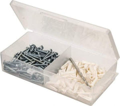 Value Collection - 200 Piece, #8 to 10 Screw, Plastic & Steel Slotted/Phillips Drive Anchor Assortment - Zinc Plated, 7/8" Long - Exact Tool & Supply