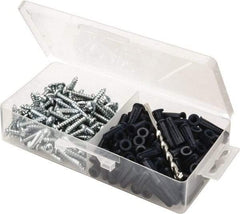 Value Collection - 200 Piece, #10 to 12 Screw, Plastic & Steel Slotted/Phillips Drive Anchor Assortment - Zinc Plated, 1" Long - Exact Tool & Supply