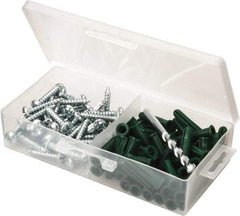 Value Collection - 100 Piece, #14 to 16 Screw, Plastic & Steel Slotted/Phillips Drive Anchor Assortment - Zinc Plated, 1-1/2" Long - Exact Tool & Supply