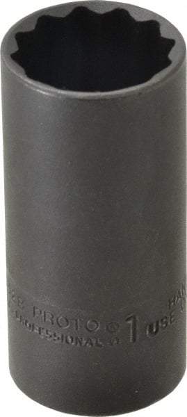 Proto - 1", 3/8" Drive, Deep Hand Socket - 12 Points, 2-3/4" OAL, Alloy Steel, Black Finish - Exact Tool & Supply